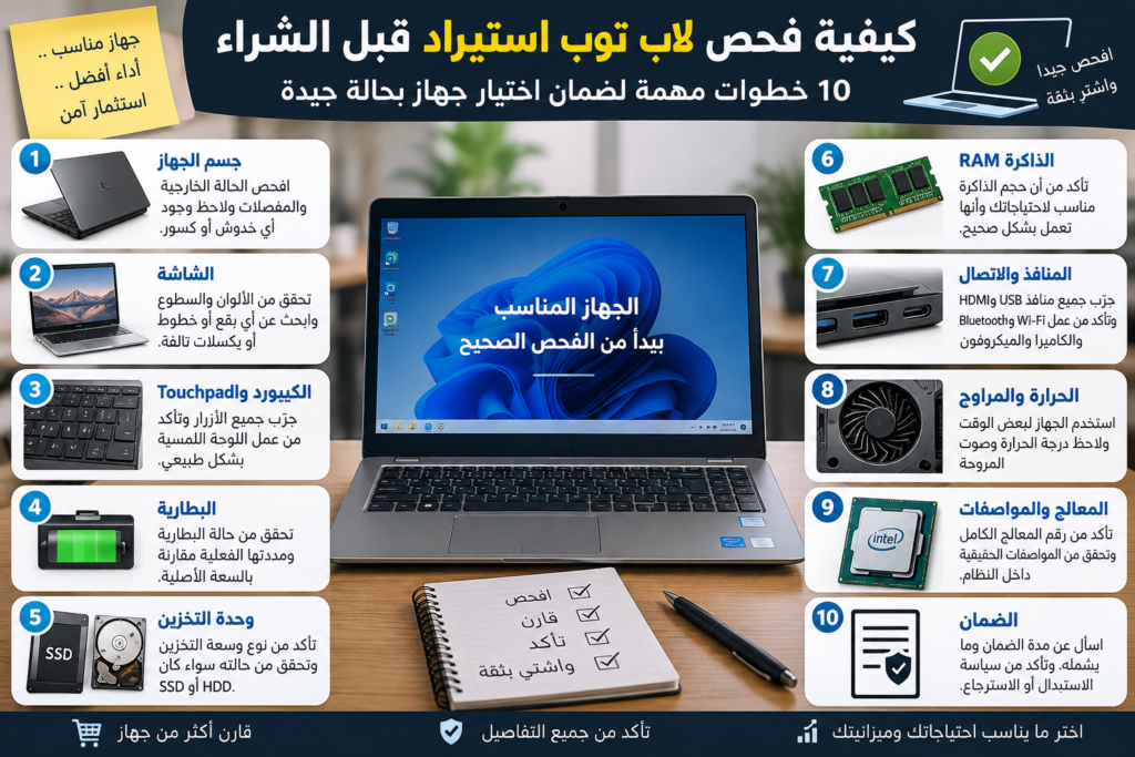 أفضل طريقه لفحص لاب توب استيراد  في 2026: 10 خطوات مهمة